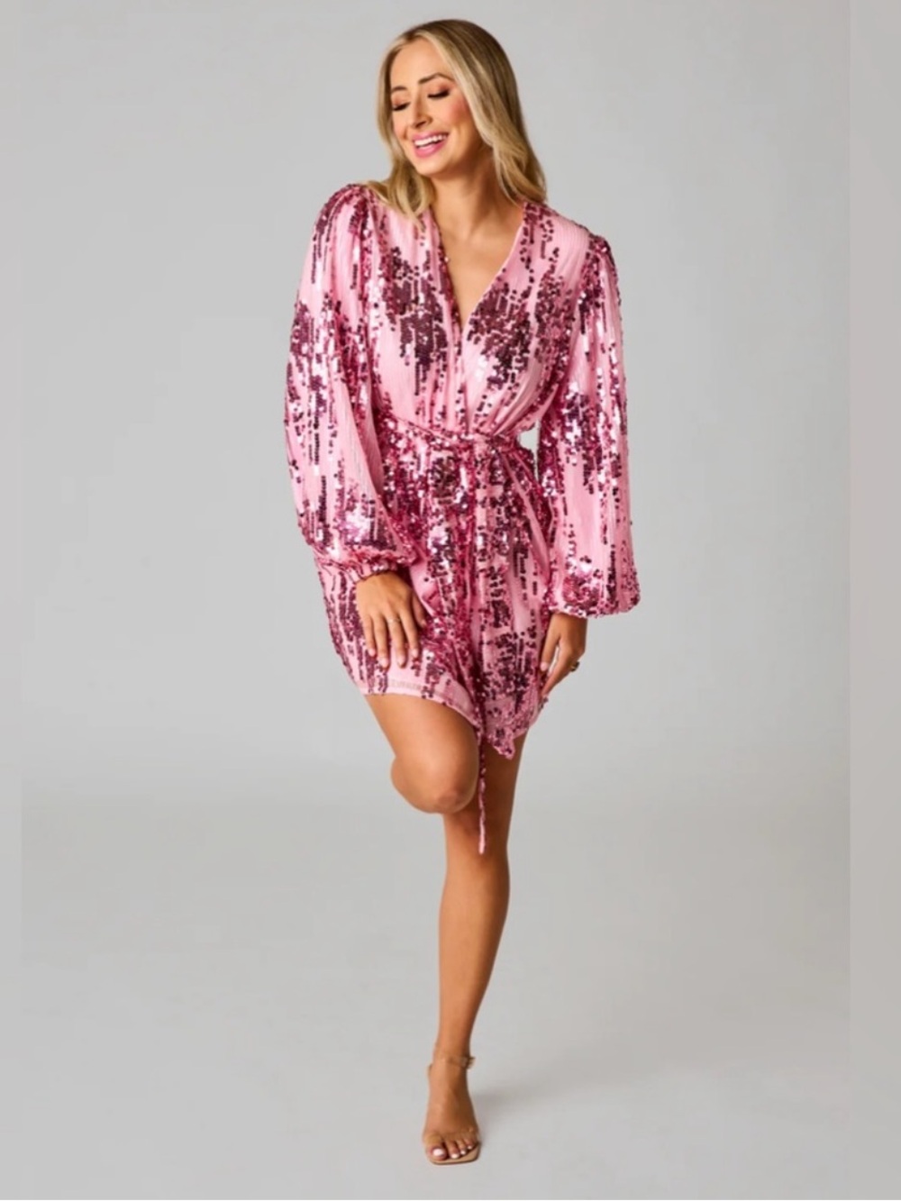 NWT BUDDY LOVE PINK SEQUIN ADELINE WRAP DRESS - Size Medium SKU:569